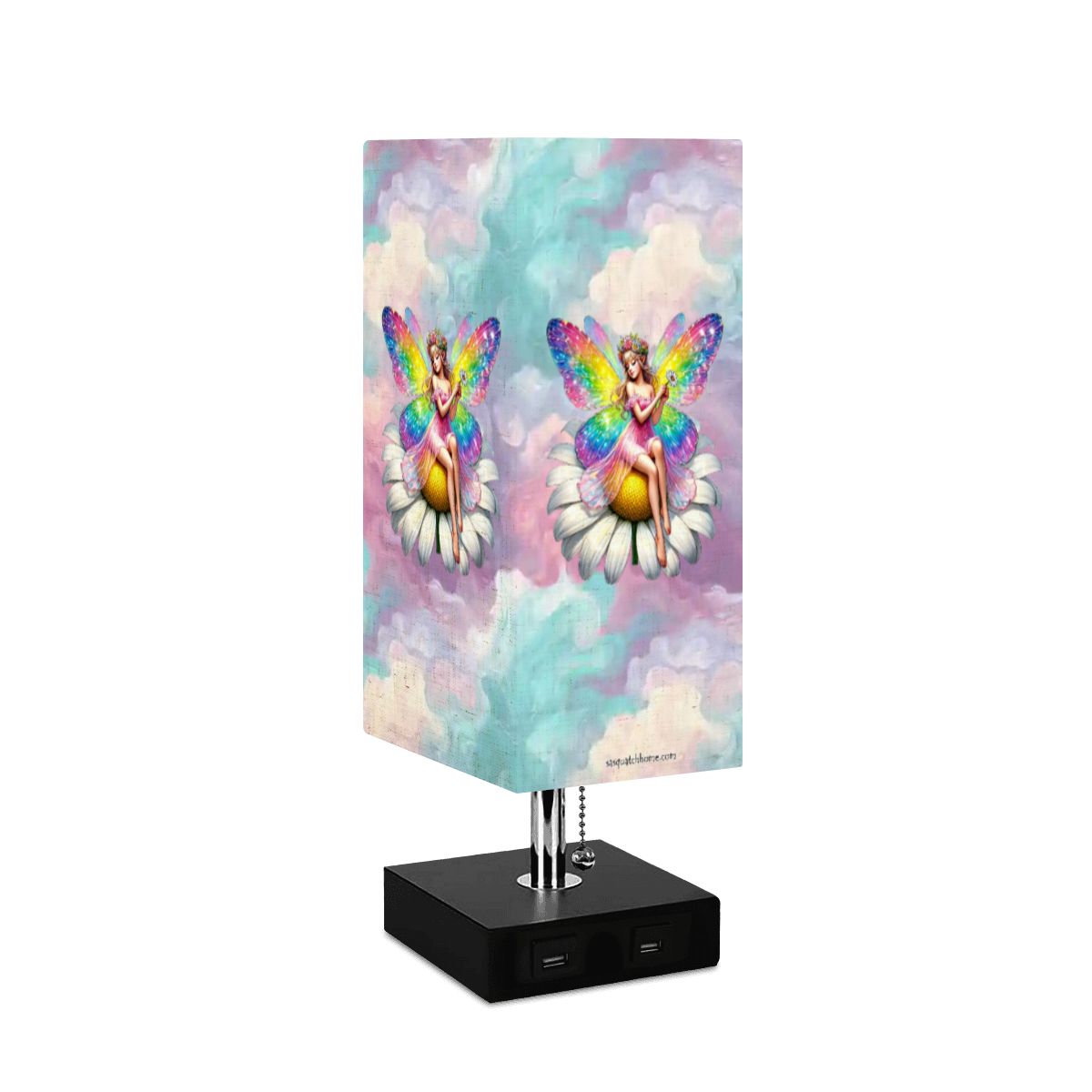 Fairy, Square Table Lamp with USB Ports, Charger