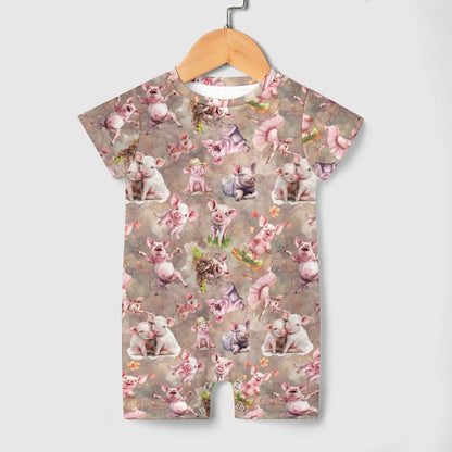 10 Animal Designs, Faux Cotton Short Sleeve Baby Bodysuit Romper