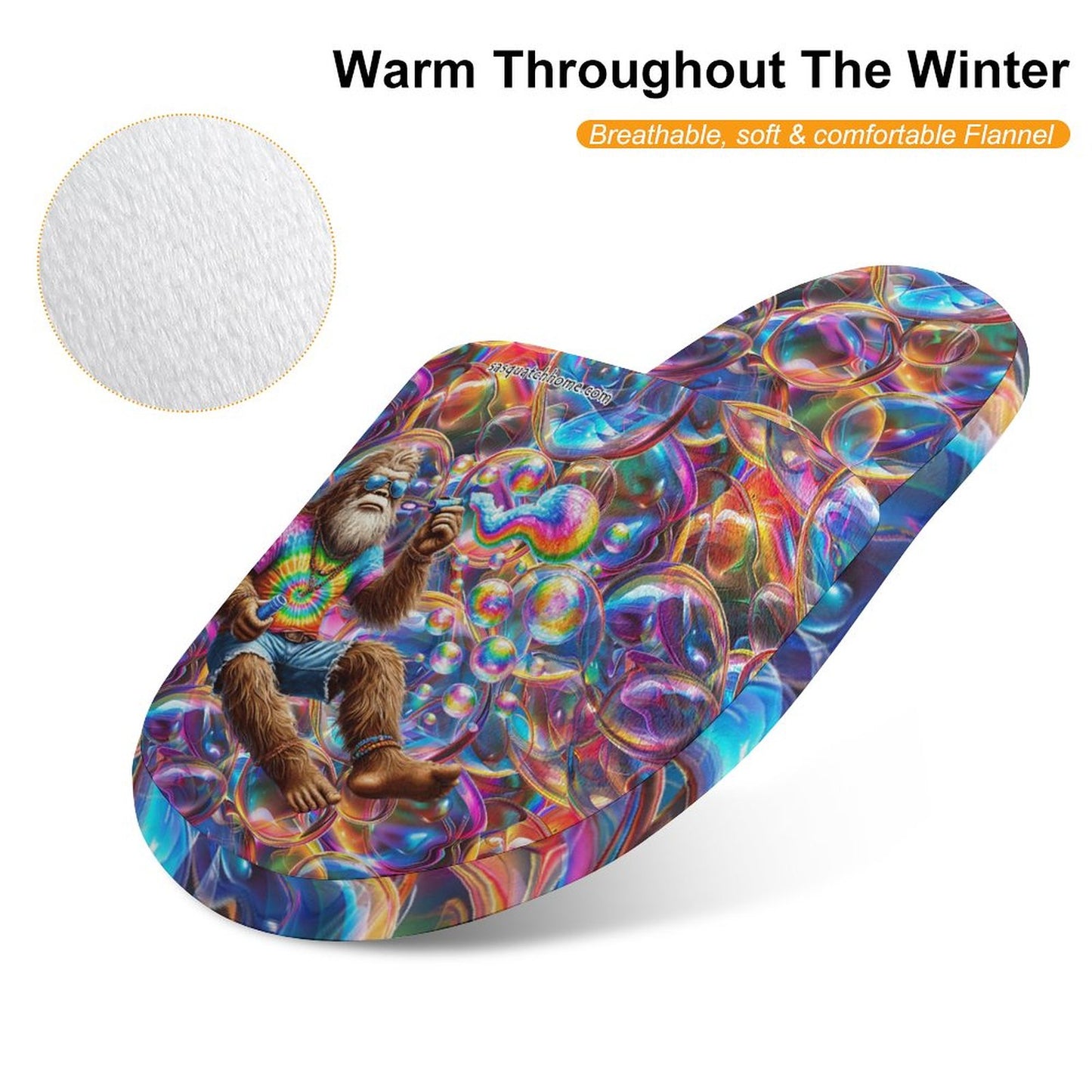 Sasquatch Bigfoot Blowing Bubbles, Flannel Children's Cotton Slippers