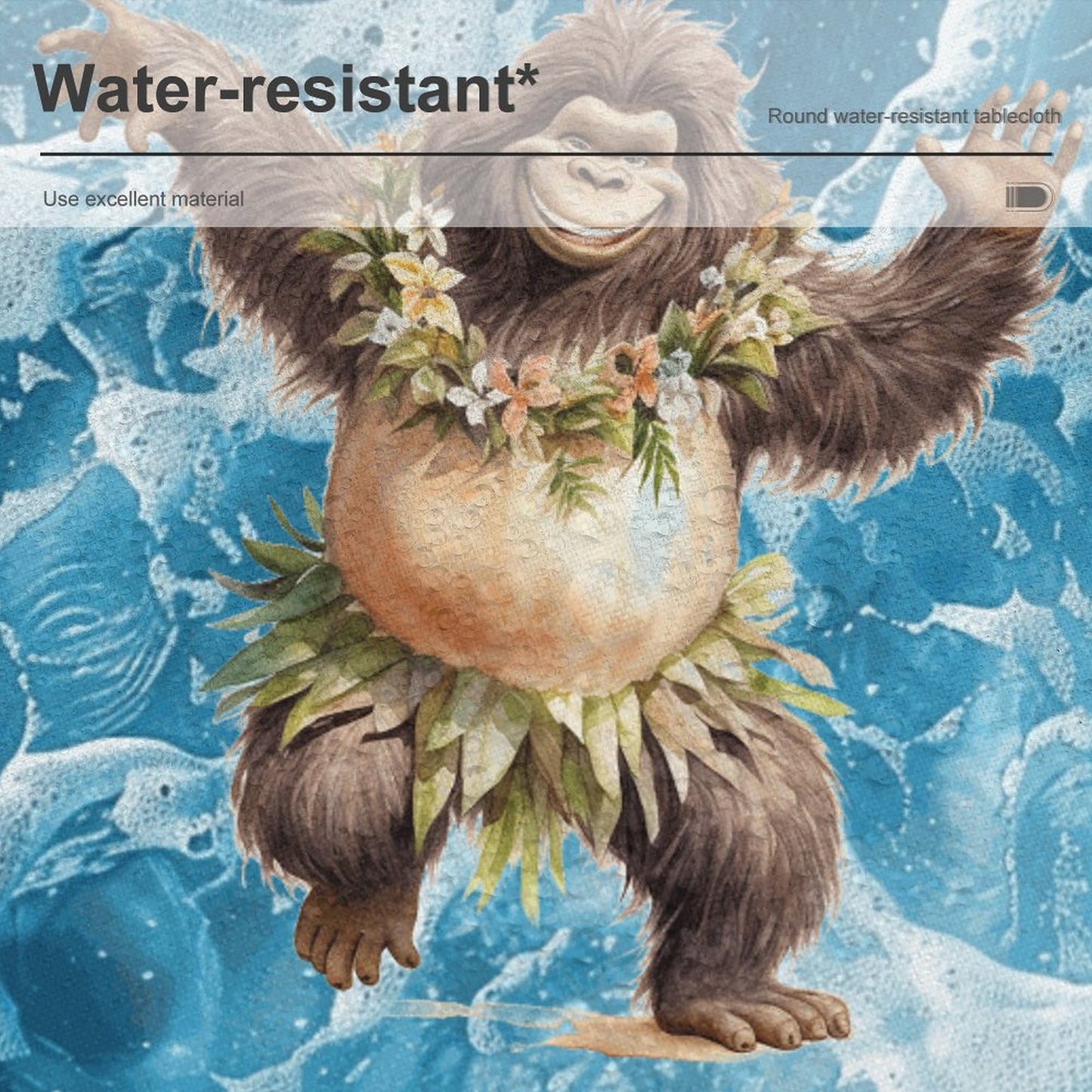 Sasquatch Hula On the Beach Round Tablecloth on Round Table