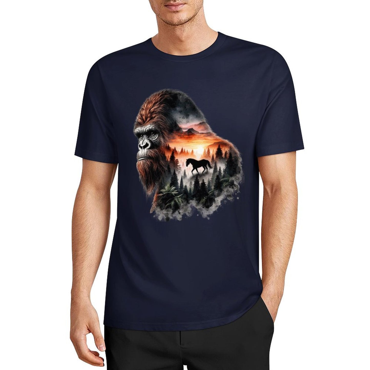 Bigfoot - Sasquatch Scenery Short Sleeve Cotton T-Shirt