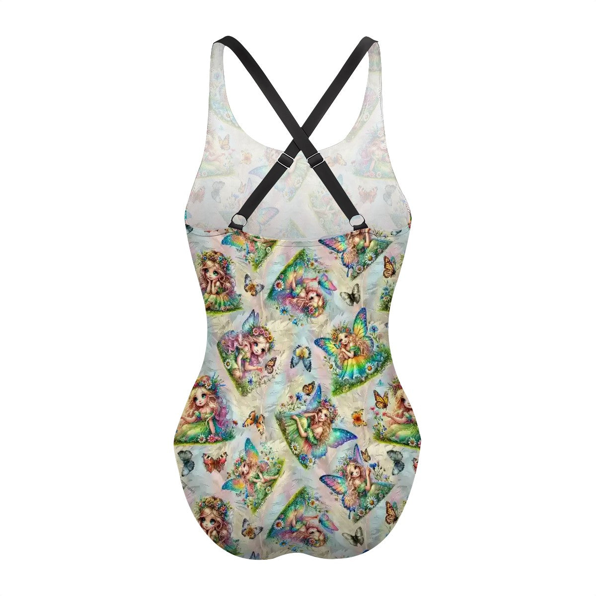 5 Fairy Designs, Cross-Back One Piece Swimsuit