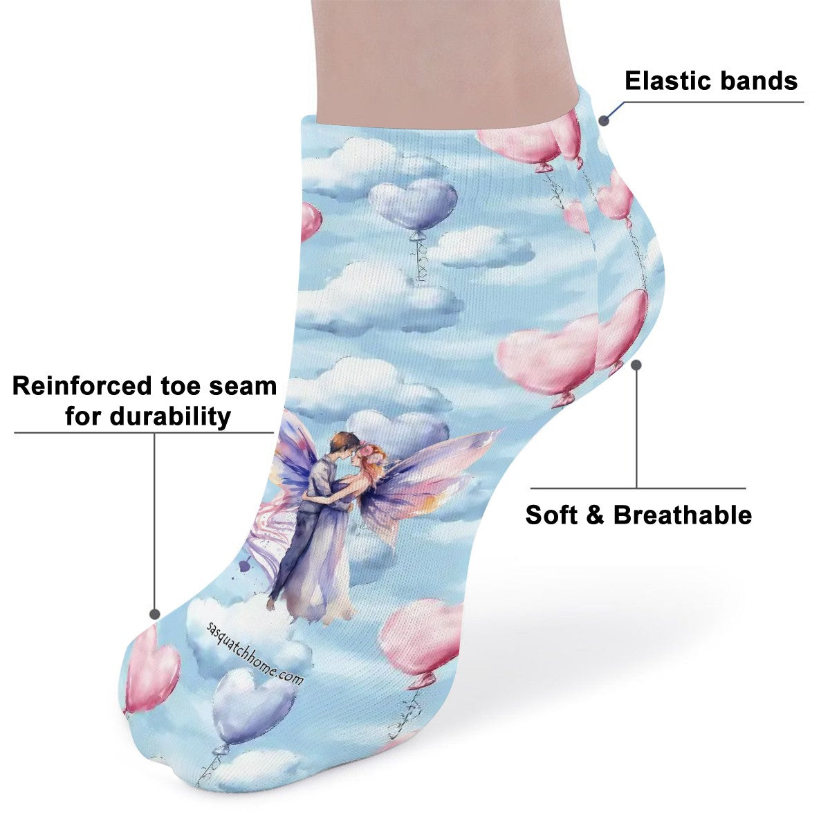 Fairies on Clouds, 8” Poly Ankle Socks