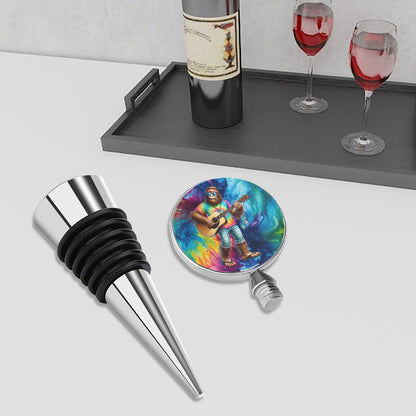 Hippie Sasquatch play Guitar, Wine Bottle Stopper