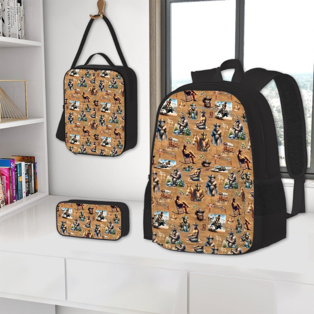 20 Bigfoot / Sasquatch Designs, 3 Piece Bag Set – Oxford Backpack, Lunch Bag, Pencil Pouch