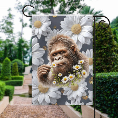 Sasquatch "Smell the Flowers" Flag in garden (1 Pic on 2 Sides)-12"x18"