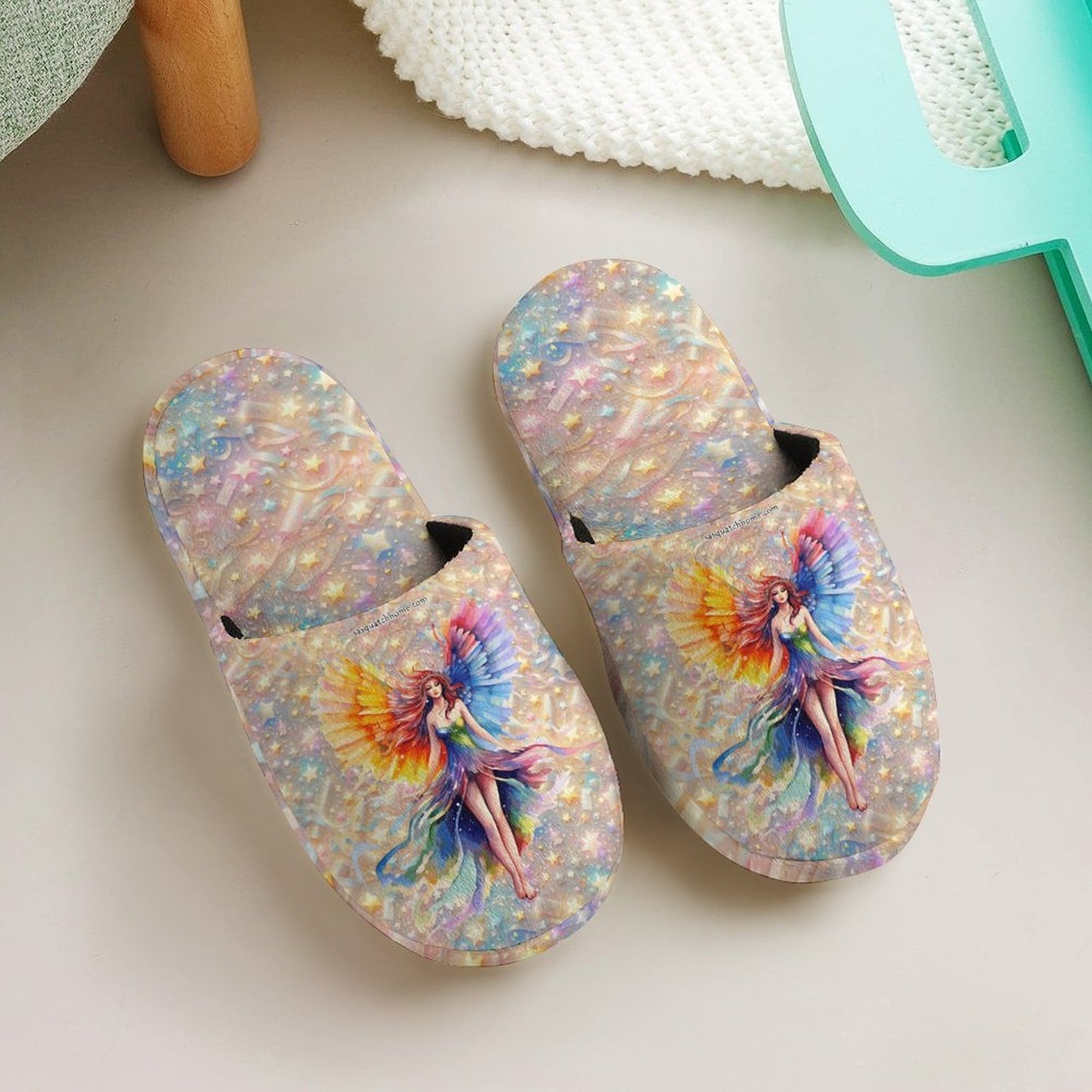 Fairy on Digital Glitter, Flannel Children's Cotton Slippers