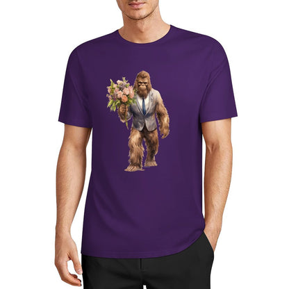 Bigfoot - Sasquatch w Flowers Short Sleeve Cotton T-Shirt