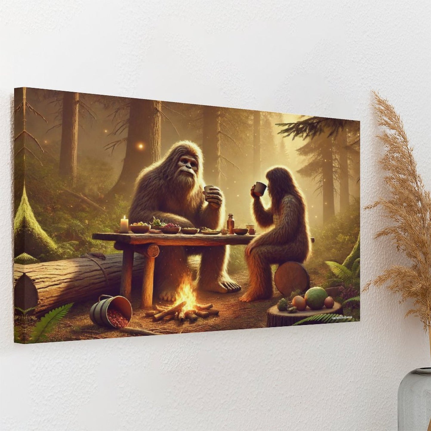 Bigfoot Sasquatch Family Image - Vintage Framed Canvas Art - 2 Sizes – Made in the USA