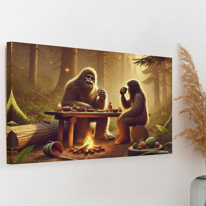 Bigfoot Sasquatch Family Image - Vintage Framed Canvas Art - 2 Sizes – Made in the USA