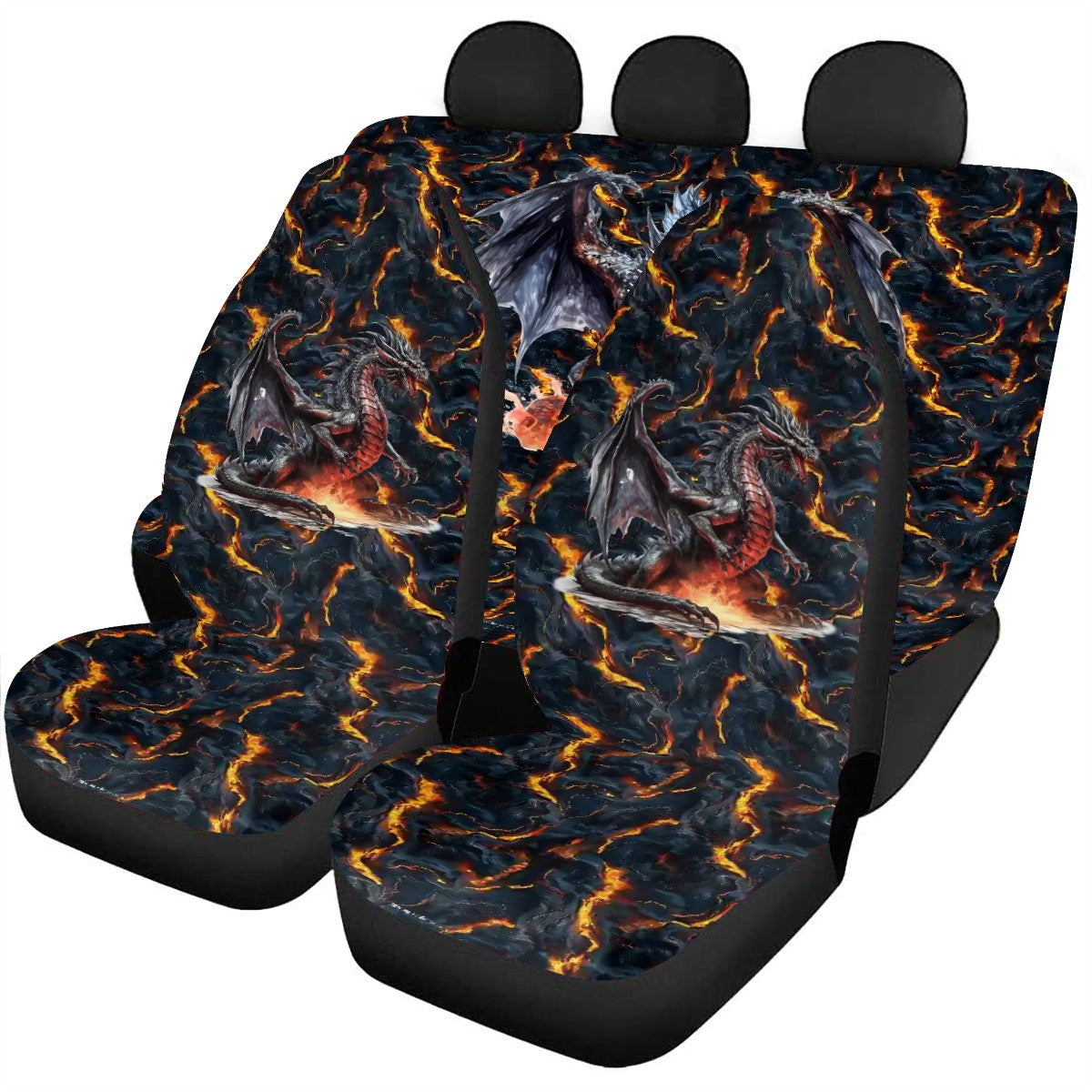 Fire Dragon on Lava, Car Seat Covers, Full 7 Piece Set