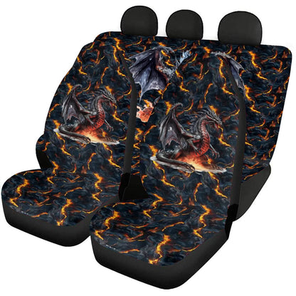 Fire Dragon on Lava, Car Seat Covers, Full 7 Piece Set