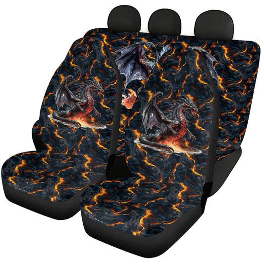 Fire Dragon on Lava, Car Seat Covers, Full 7 Piece Set