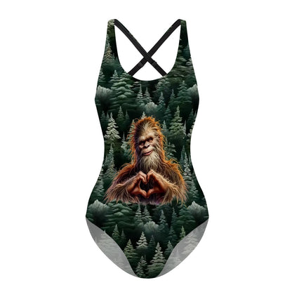 Bigfoot, Sasquatch Love Cross-Back One Piece Swimsuit