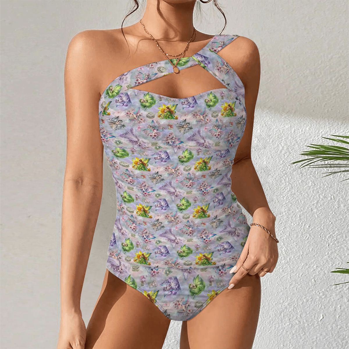 6 Fairy Designs, Women One Shoulder Tankini, Two Piece