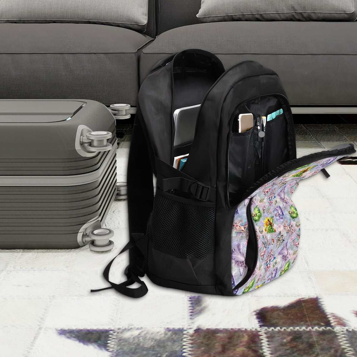 6 Fairy Designs, Large Capacity, Oxford Travel, Laptop Bag with USB Charger