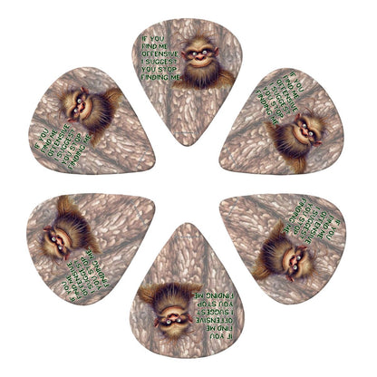 6 Guitar Picks with Keychain Snap Case- Sasquatch Bigfoot "If you find me..." – 3 Thicknesses