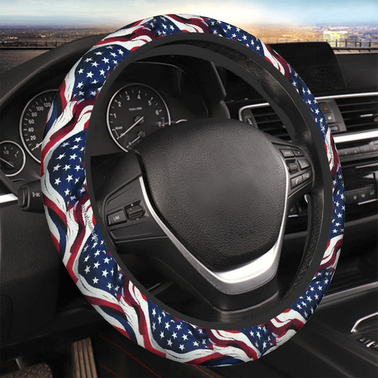 American Flag, Rugged Auto Steering Wheel Cover - 15" b