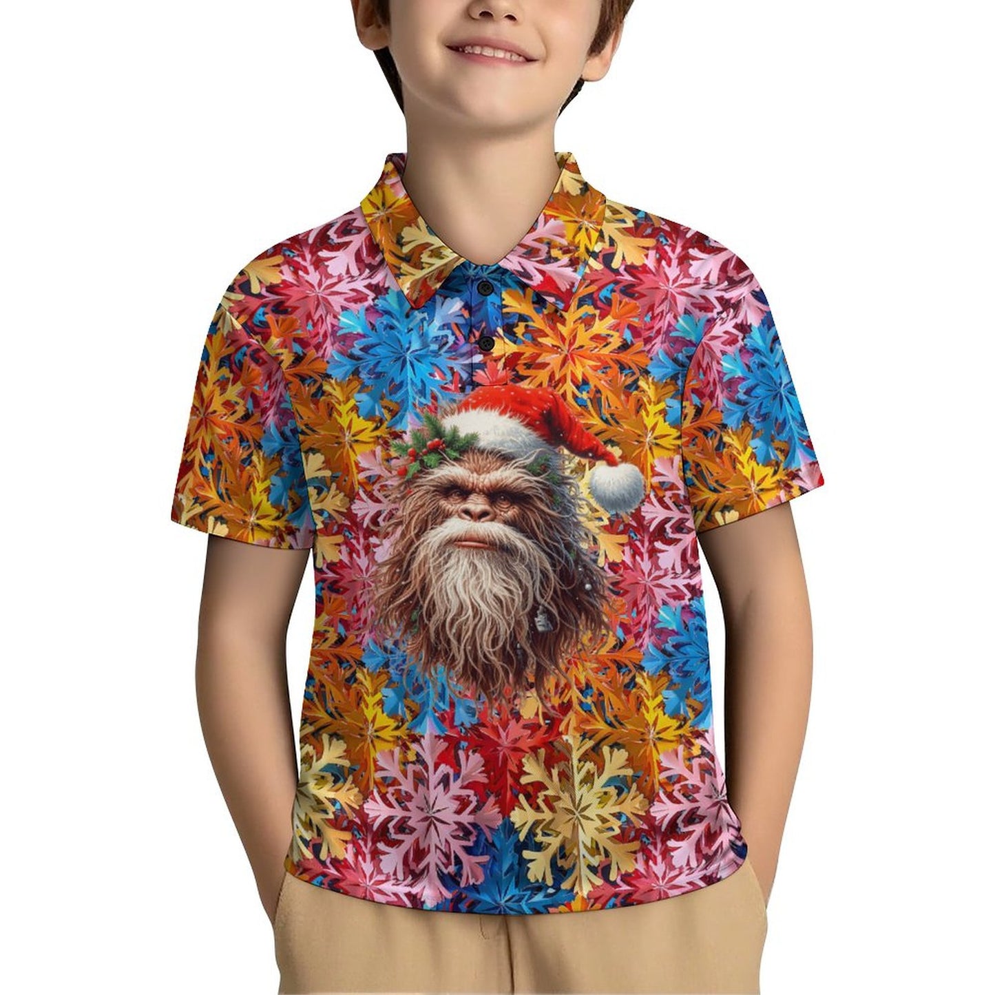 Santa Bigfoot / Sasquatch Santa, Kids Button Down Polo Shirt