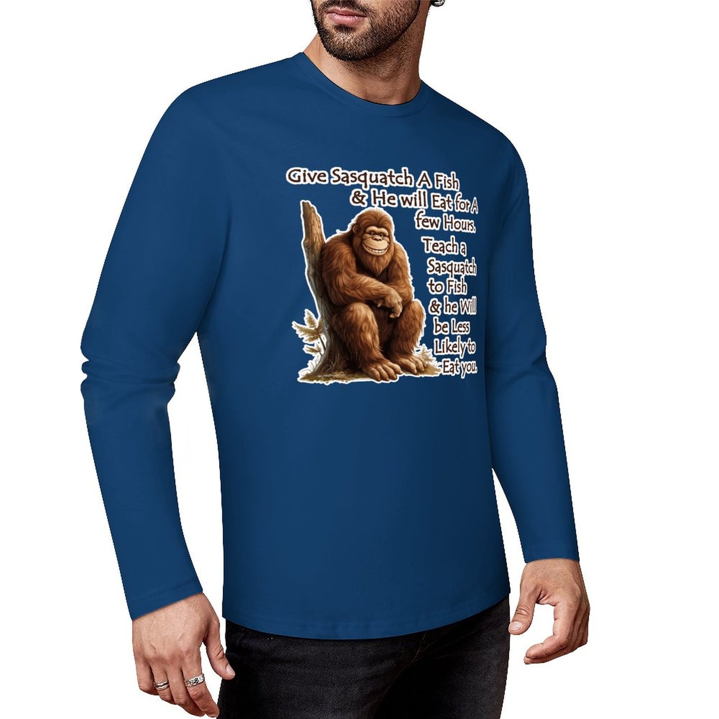 Bigfoot - Sasquatch "Give Sasquatch A Fish..",  Cotton Unisex Long Sleeve T-shirt