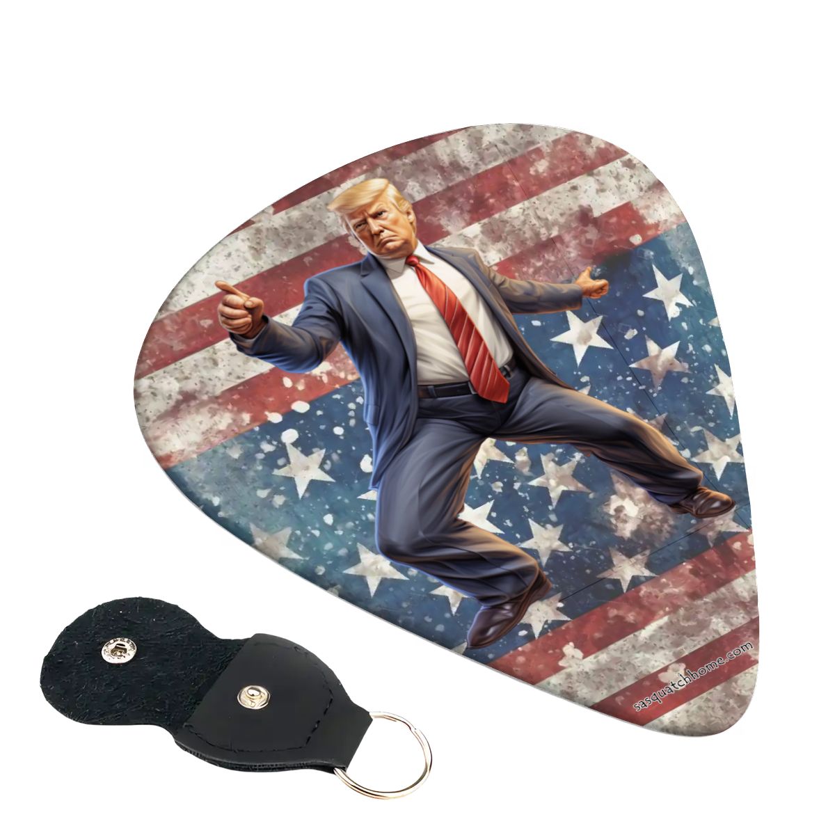 6 Guitar Picks with Keychain Snap Case- Donald Trump Dancing – 3 Thicknesses