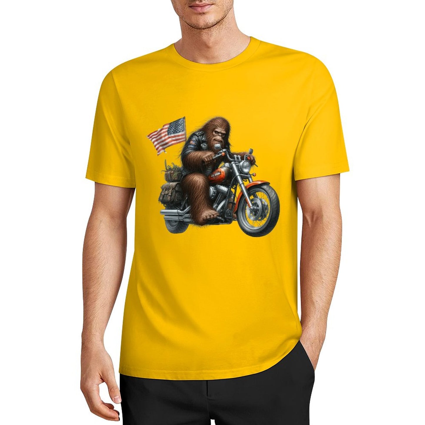 Bigfoot - Sasquatch on Motorcycle Short Sleeve Cotton T-Shirt