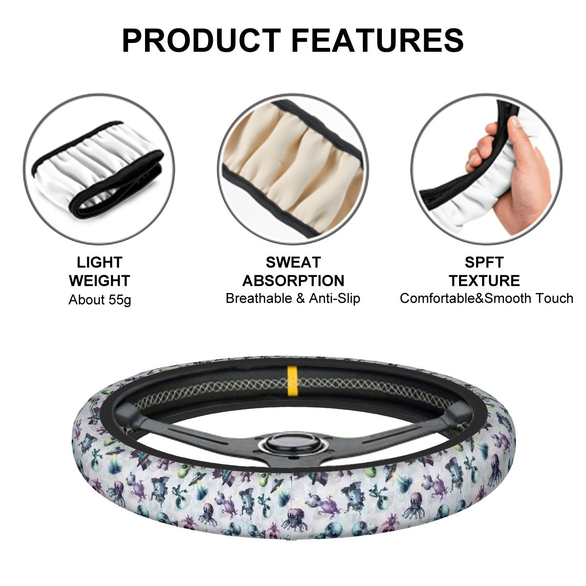 6 Alien Designs, Rugged Auto Steering Wheel Cover - 15"