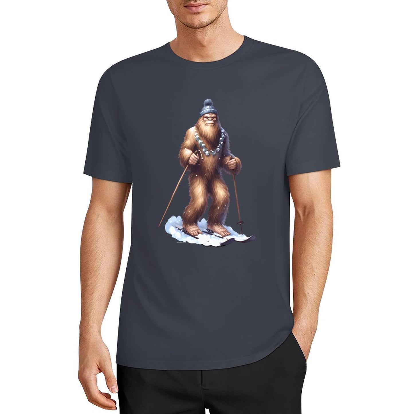 Bigfoot - Sasquatch Snow Skiing Short Sleeve Cotton T-Shirt