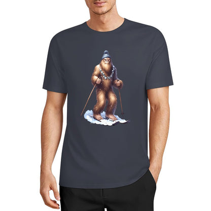 Bigfoot - Sasquatch Snow Skiing Short Sleeve Cotton T-Shirt