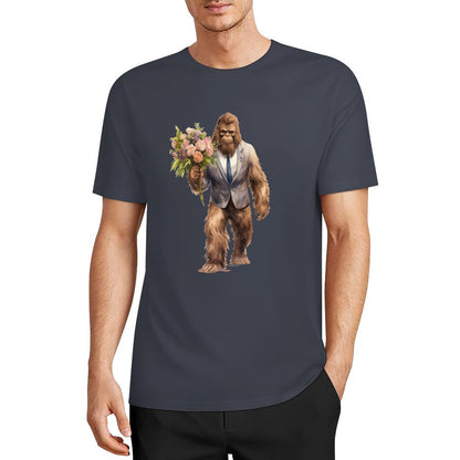 Bigfoot - Sasquatch w Flowers Short Sleeve Cotton T-Shirt