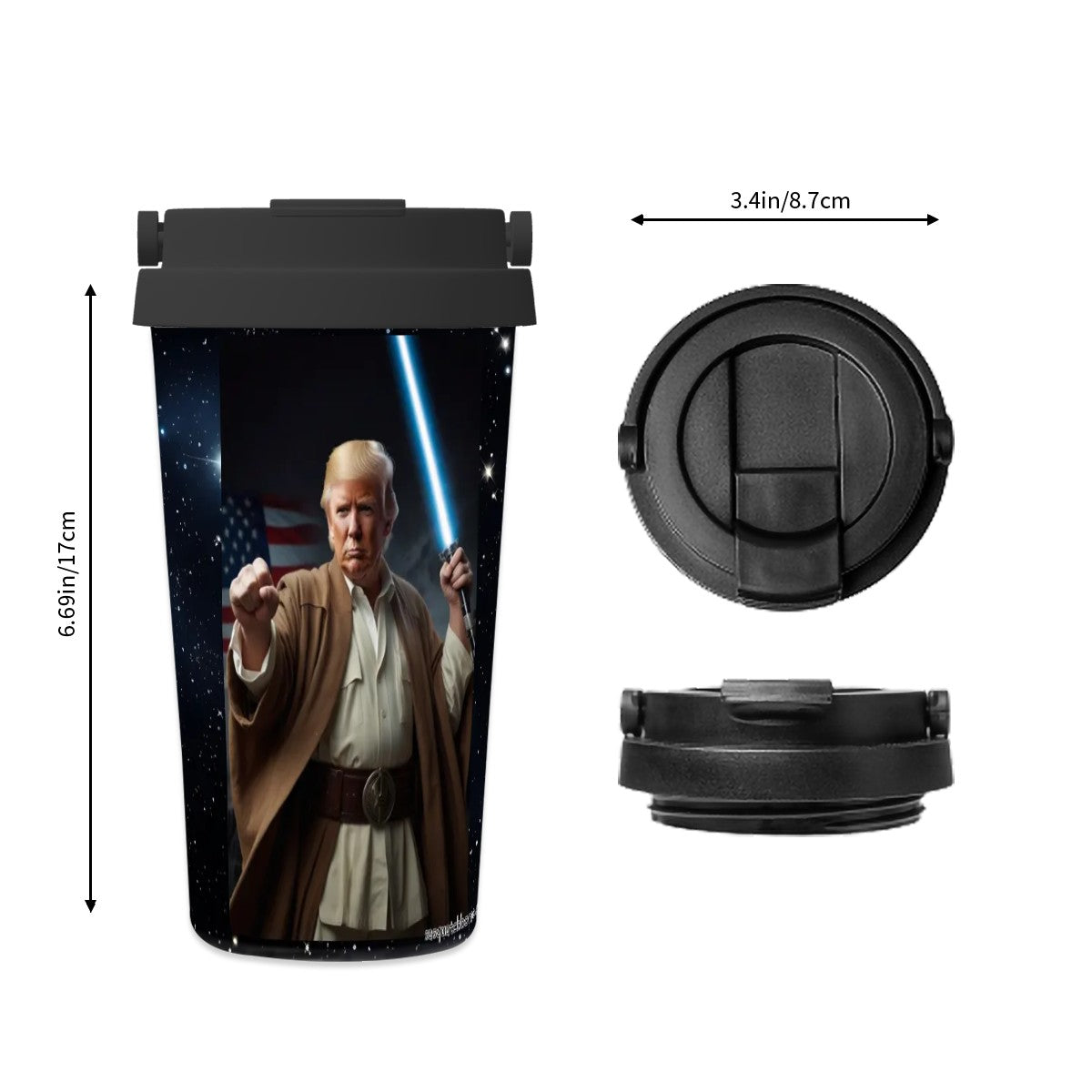 Donald Trump Jedi, 17 oz Insulated Coffee Mug with Lid & Carrying Handle
