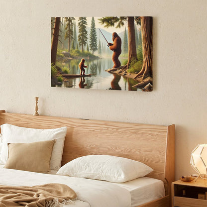 Bigfoot Sasquatch Family Image - Vintage Framed Canvas Art - 2 Sizes – Made in the USA