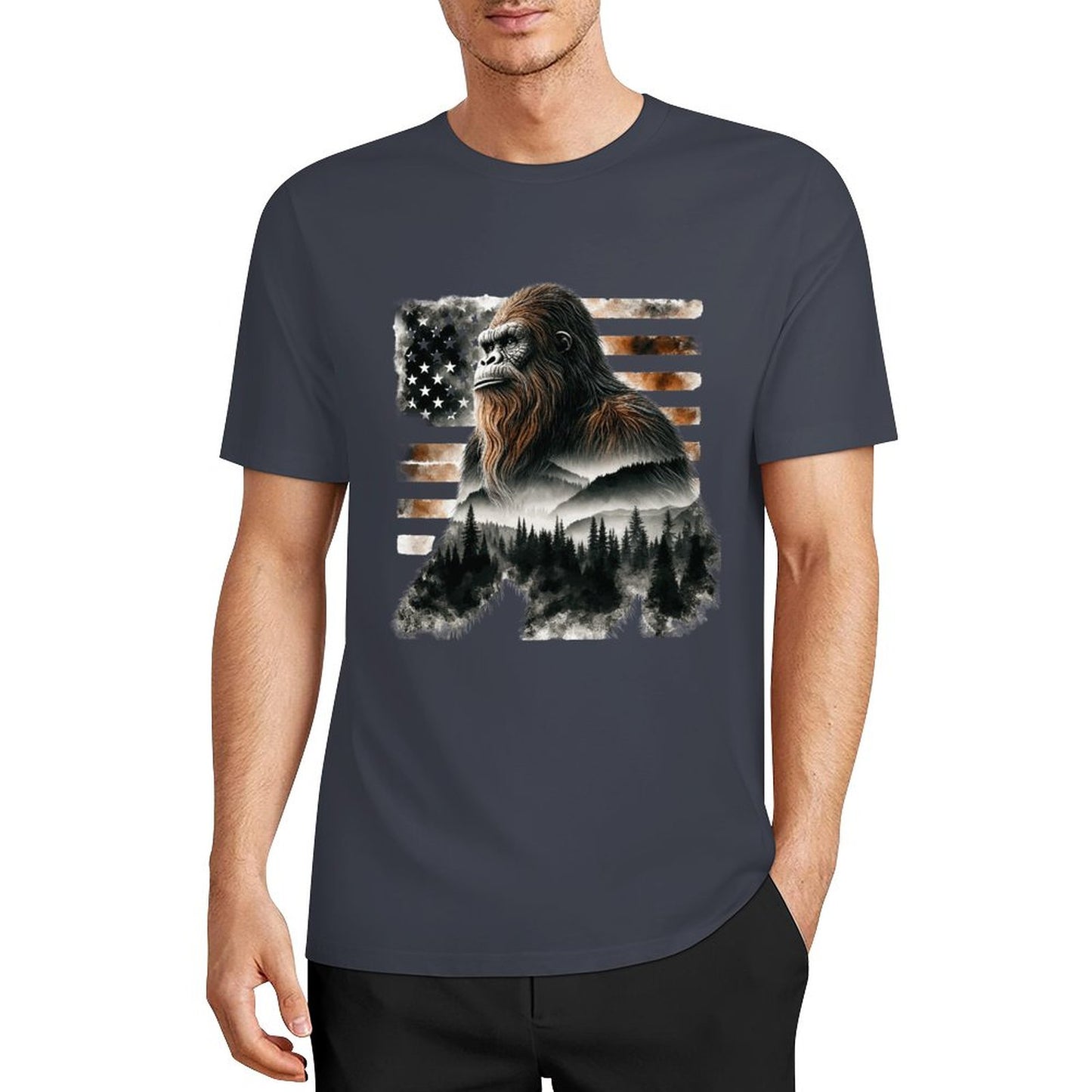 Bigfoot - Sasquatch Scenery Cotton Unisex Long Sleeve T-shirt