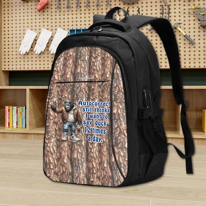 Bigfoot / Sasquatch "Autocorrect..", Large Capacity, Oxford Travel, Laptop Bag with USB Charger