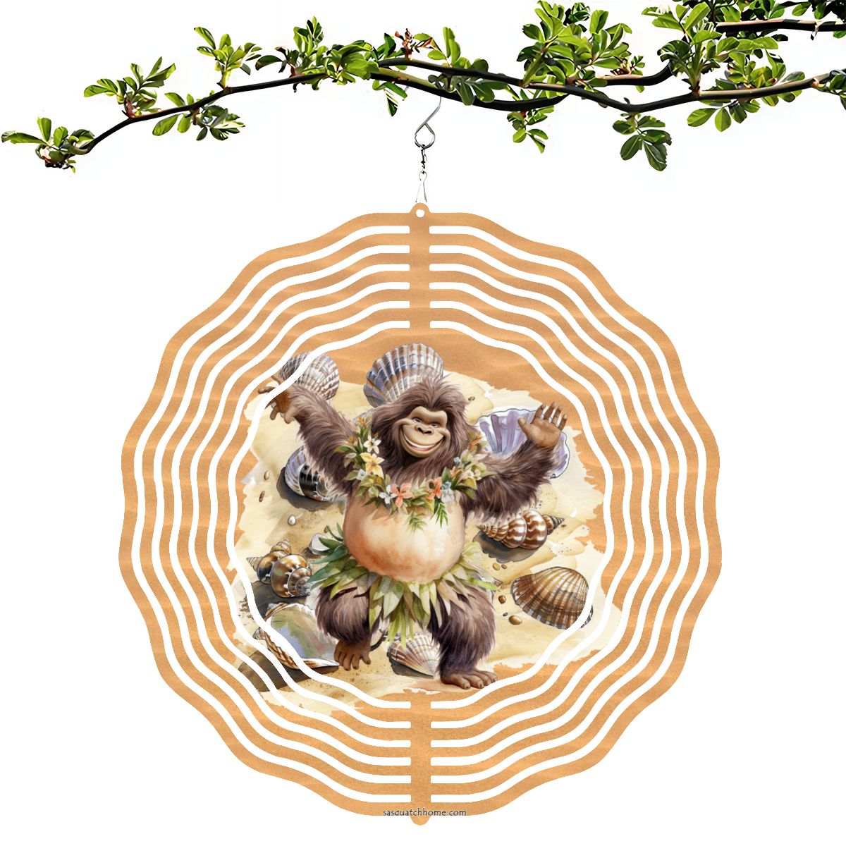 Houla Dancer Bigfoot, Sasquatch, US Made Hanging Metal 3D Wind Spinner, Ornament