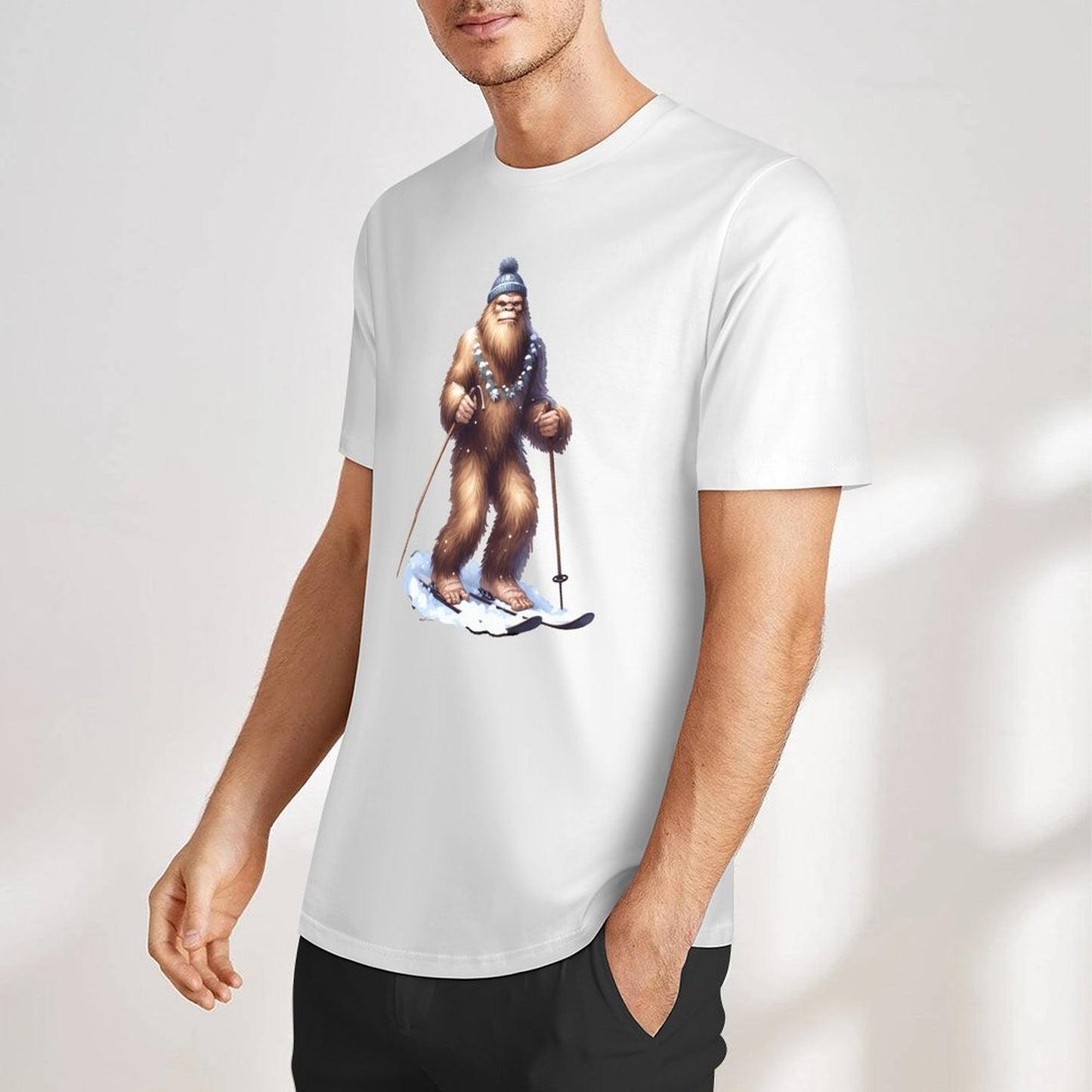 Bigfoot - Sasquatch Snow Skiing Short Sleeve Cotton T-Shirt
