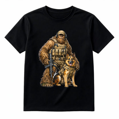 Bigfoot Sasquatch Soldier & Dog, Gildan 5000 T-Shirt
