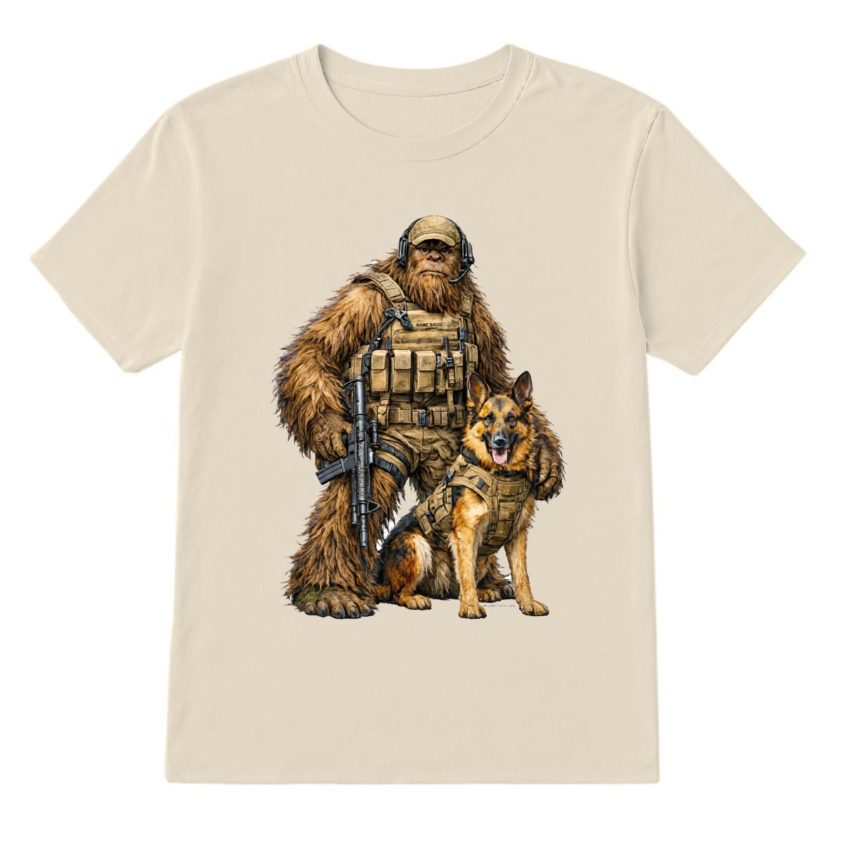 Bigfoot Sasquatch Soldier & Dog, Gildan 5000 T-Shirt
