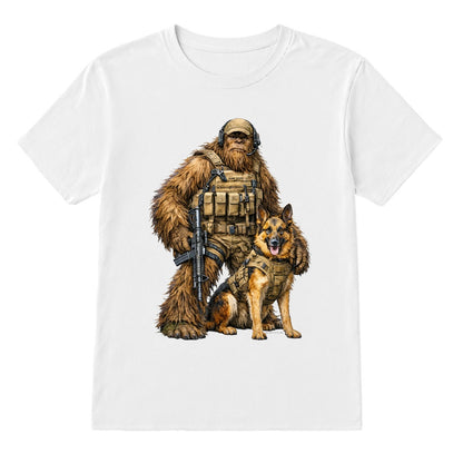 Bigfoot Sasquatch Soldier & Dog, Gildan 5000 T-Shirt