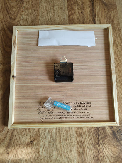 Hand Made Wood "Mary Jane Crystal" , Laser Etched Mechanic Clocks 2 Sizes