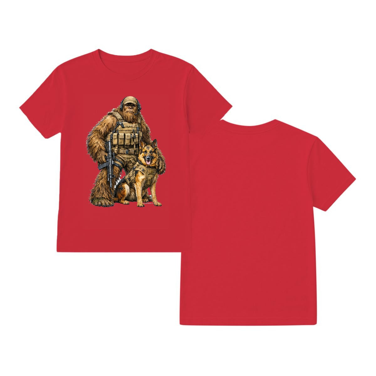 Bigfoot Sasquatch Soldier & Dog, Gildan 5000 T-Shirt