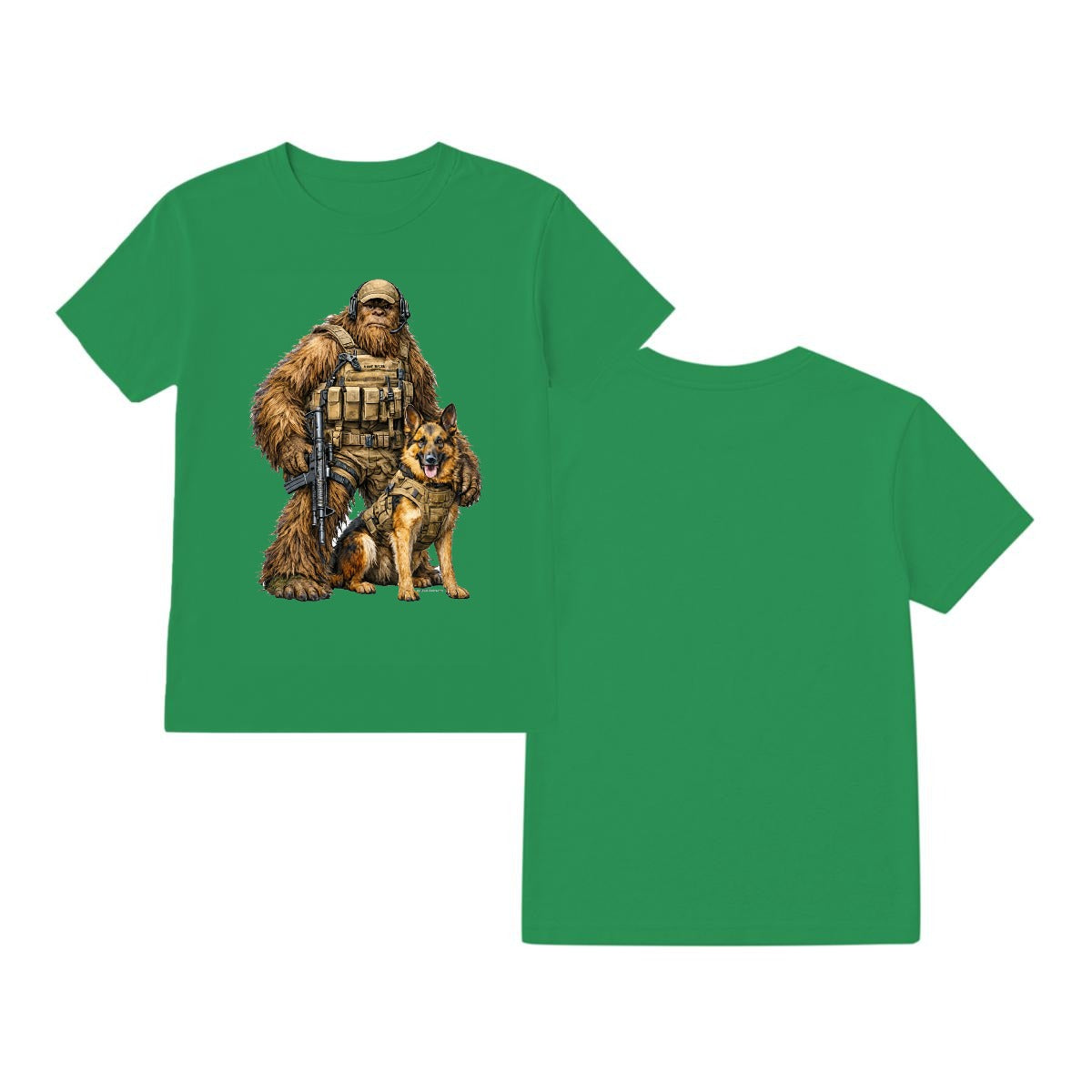 Bigfoot Sasquatch Soldier & Dog, Gildan 5000 T-Shirt