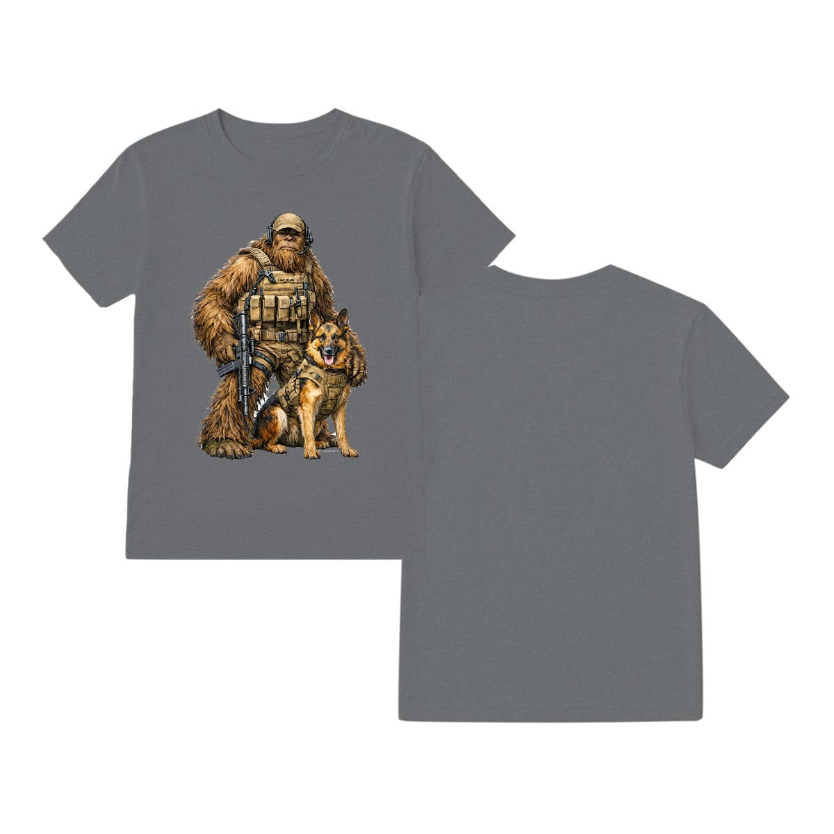 Bigfoot Sasquatch Soldier & Dog, Gildan 5000 T-Shirt