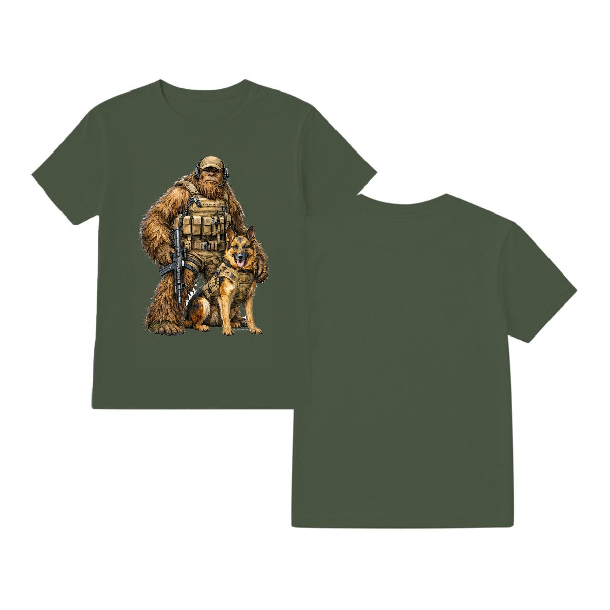 Bigfoot Sasquatch Soldier & Dog, Gildan 5000 T-Shirt
