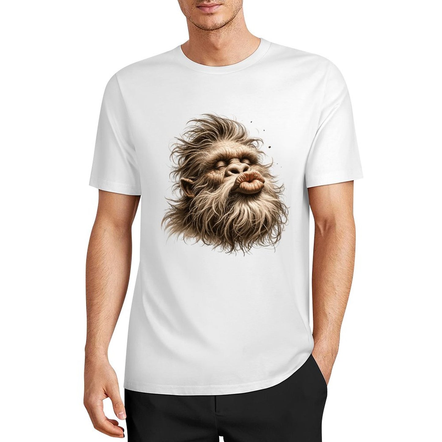 Bigfoot - Sasquatch Kissy Face Short Sleeve Cotton T-Shirt