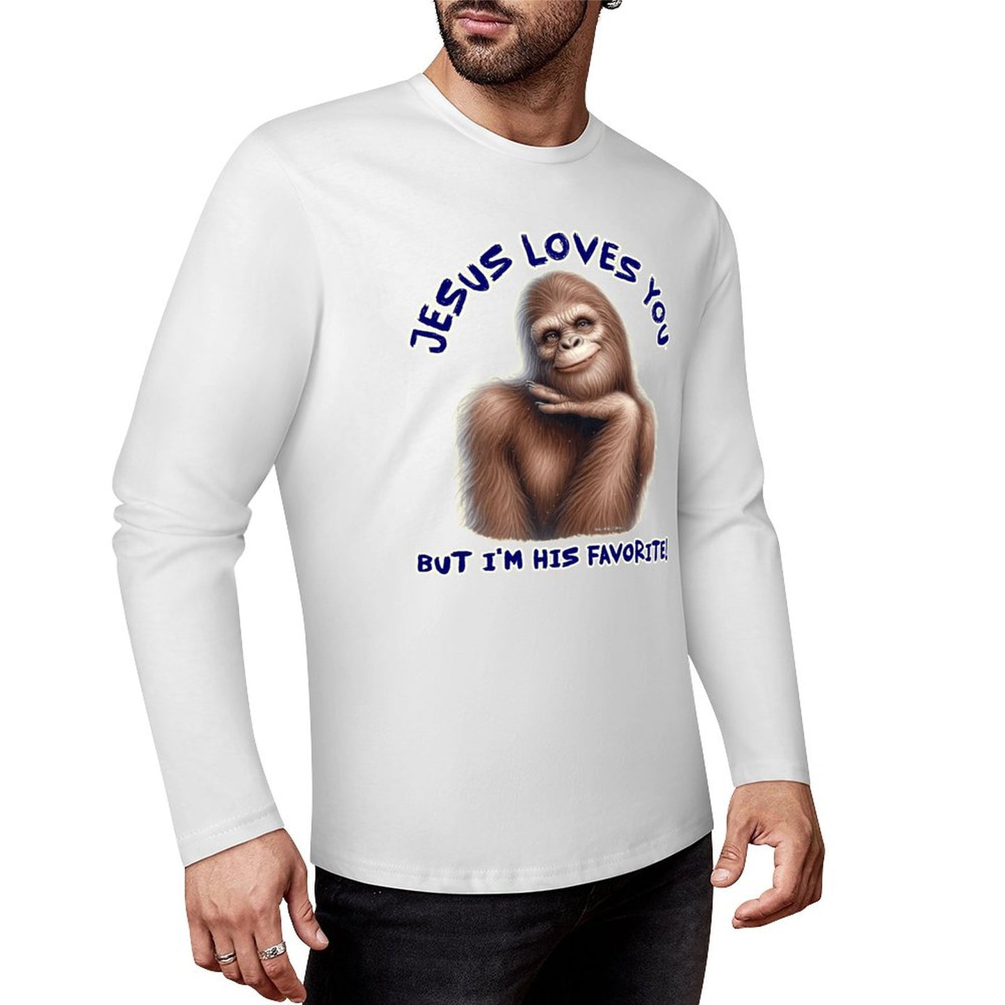 Bigfoot - Sasquatch "Jesus loves you..", Cotton Unisex Long Sleeve T-shirt