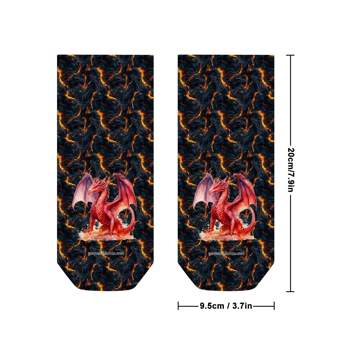 Dragons on Lava, 8” Poly Ankle Socks