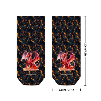 Dragons on Lava, 8” Poly Ankle Socks