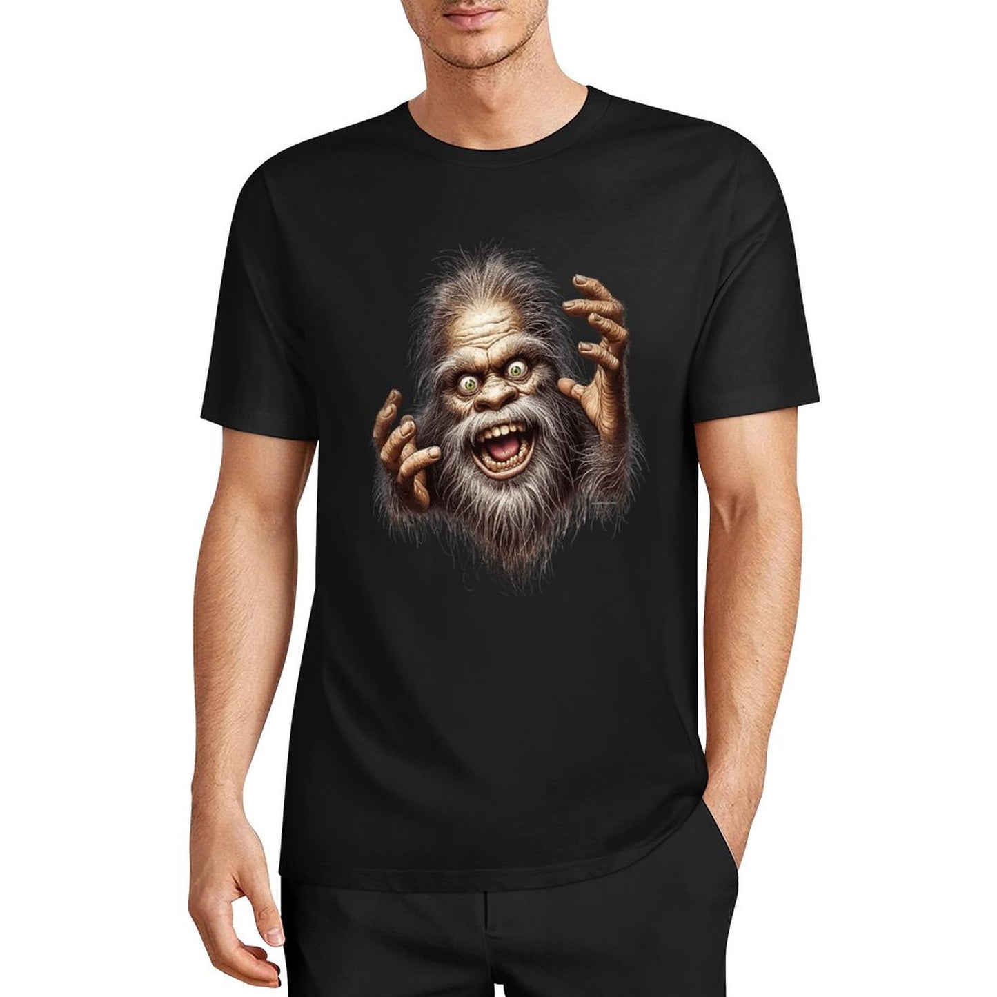Bigfoot - Sasquatch Crazy Hands Short Sleeve Cotton T-Shirt