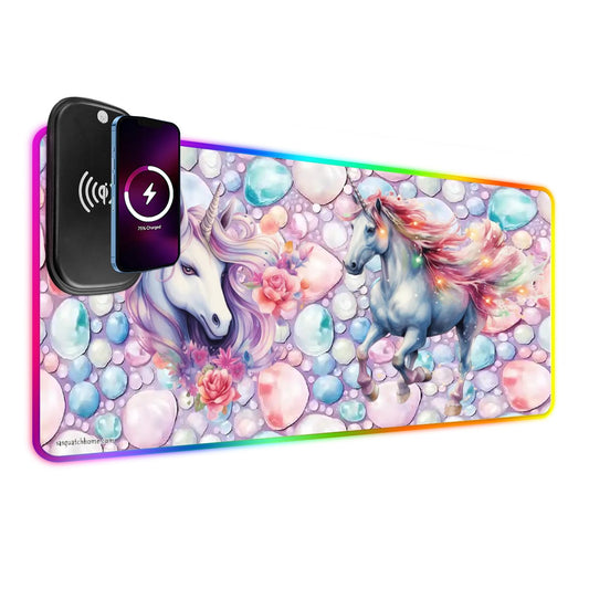 Unicorn Magic, Wireless Charging Gaming Mouse Pads / Mat With Lights - 2 Sizes